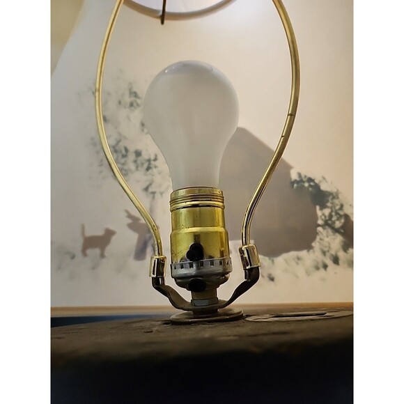 Handmade Folk Art Lamp Rustic Wood Base Textile Spools Painted Cottage Shade - Picture 5 of 13